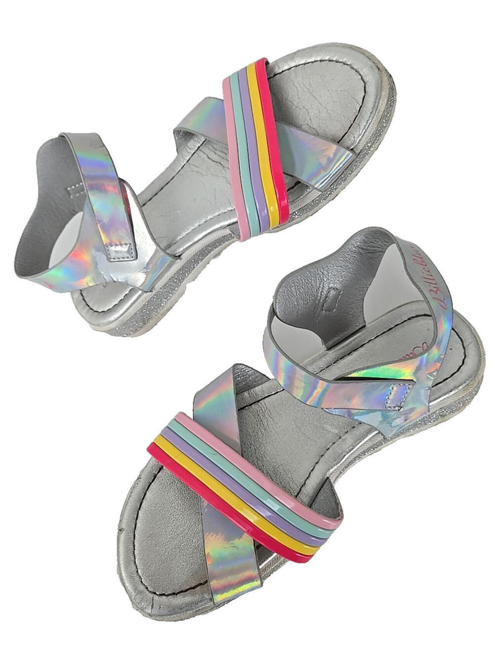 Billieblush Iridescent Rainbow Glitter Sandals Size 1.5 Girls Designer Summer